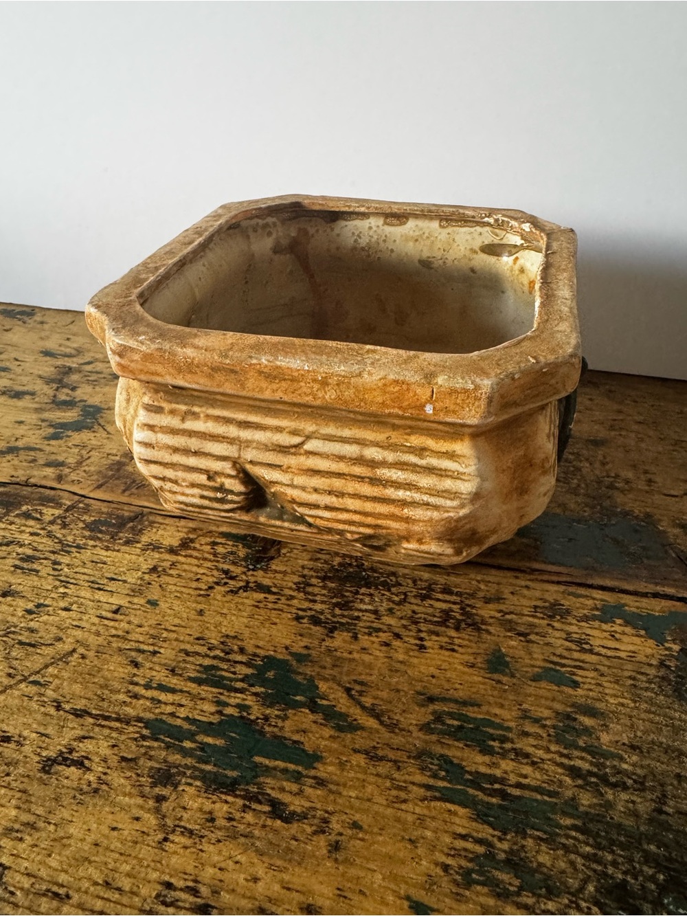 Square Ceramic Planter in Glazed Orangeish Brown